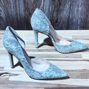 Elegant Lace Pointed-Toe High Heels in Light Blue
